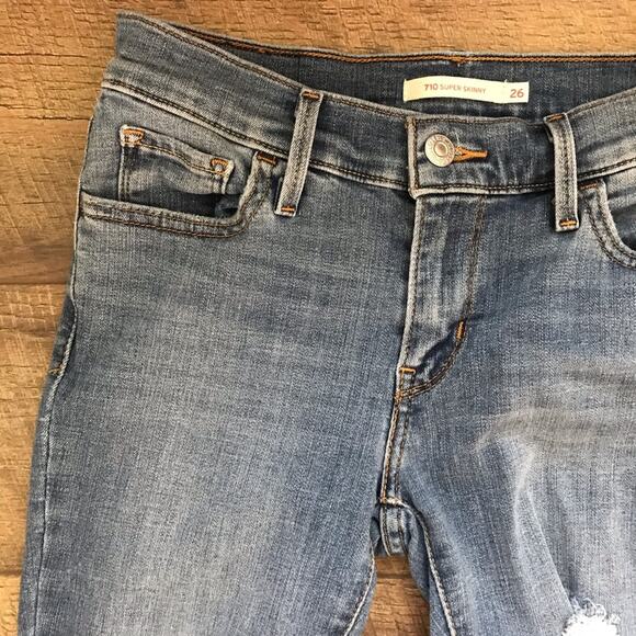 Levi's 710 Super Skinny Distressed Jeans 26x30 - Picture 6 of 8